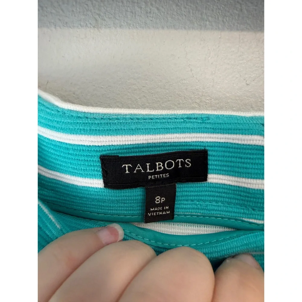 Talbots Petites Teal Green White Striped Textured Skirt Size 8P Pockets VN1953